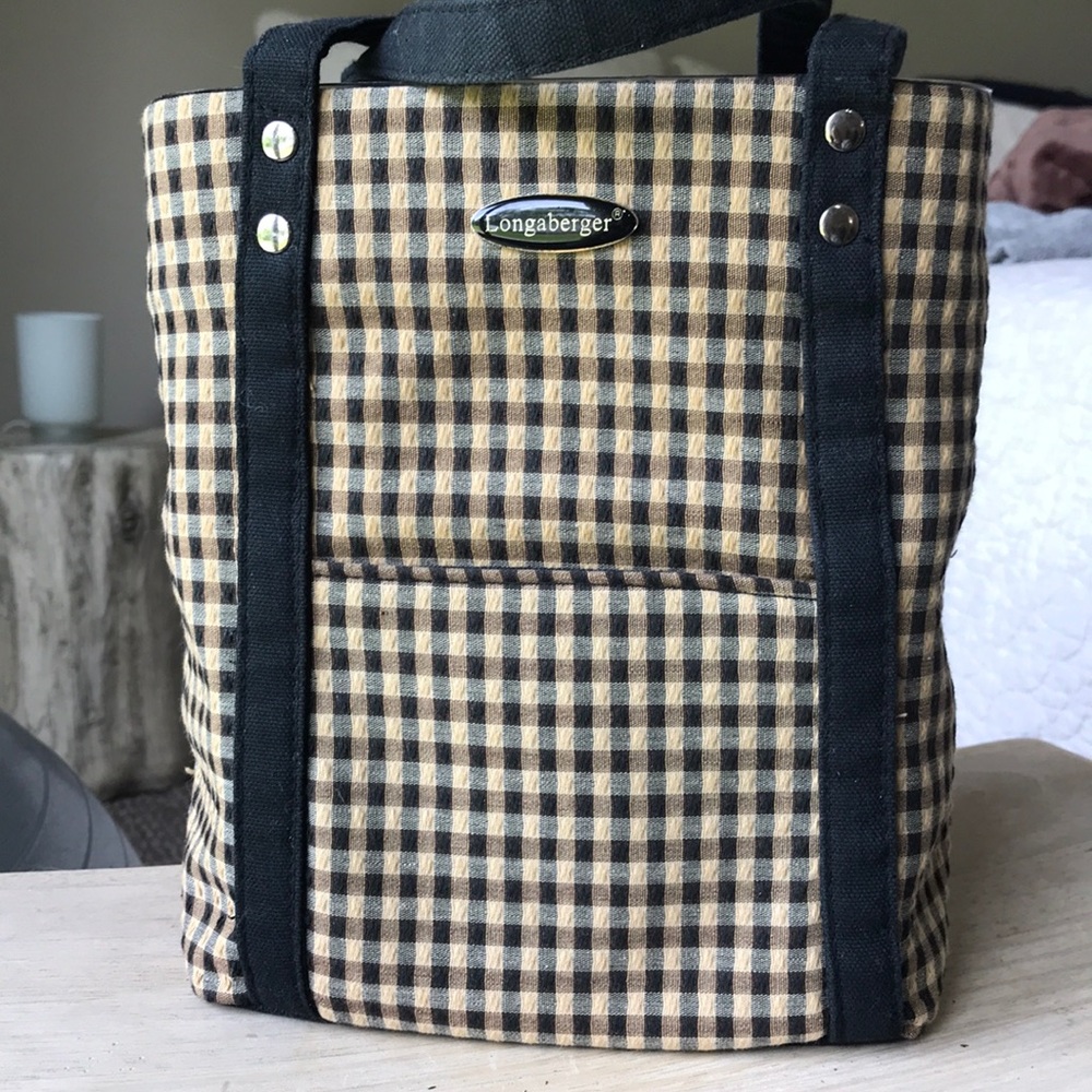 Longaberger tote Black and Tan gingham